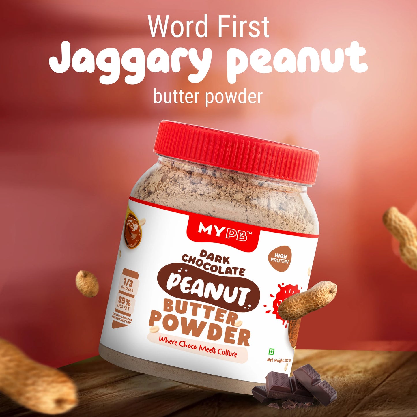 Dark Chocolate Peanut Butter Powder | Jaggery | Ideal for Kids & Adults | High Protein, Less Fat & Calories, No Refined Sugar